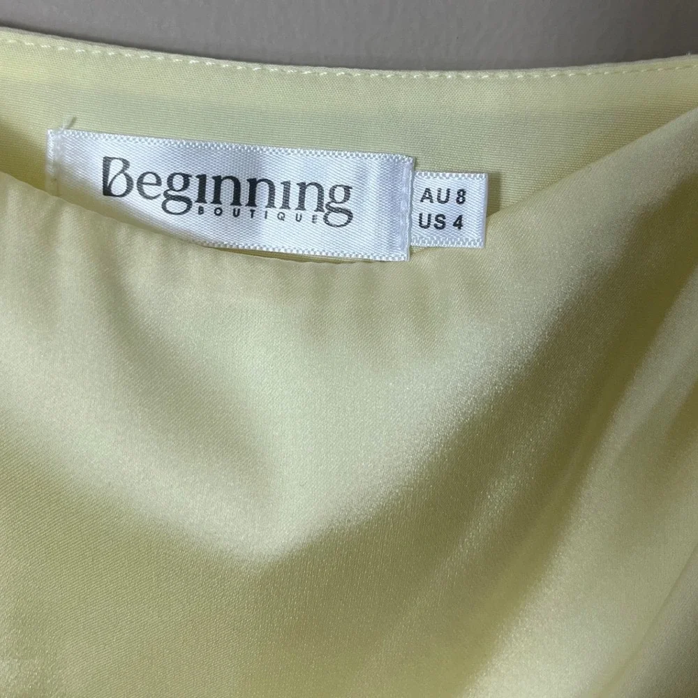 Beginning‎ Boutique Yellow Satin Ruffle Mini Dress Size 4 Coquette Party Summer